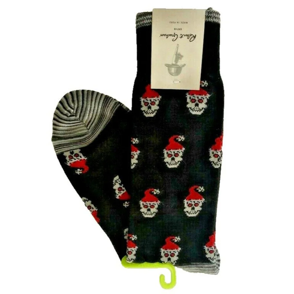 Robert Graham Christmas Santa Skull Mens Dress Socks Peruvian Pima Cotton Black